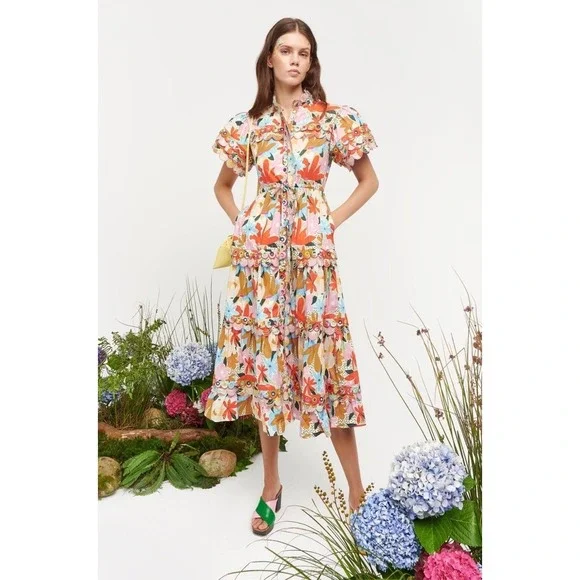 NEW Celia B Freya Dress Floral Multicolor Button Down Maxi Dress A-line Large - Picture 2 of 14